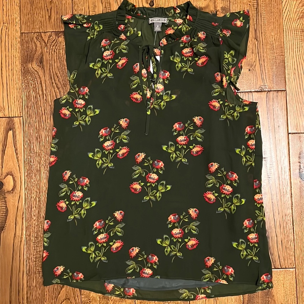 New. J Crew Point Sur Sleeveless Tie-neck Floral Green Multi. Size Small.